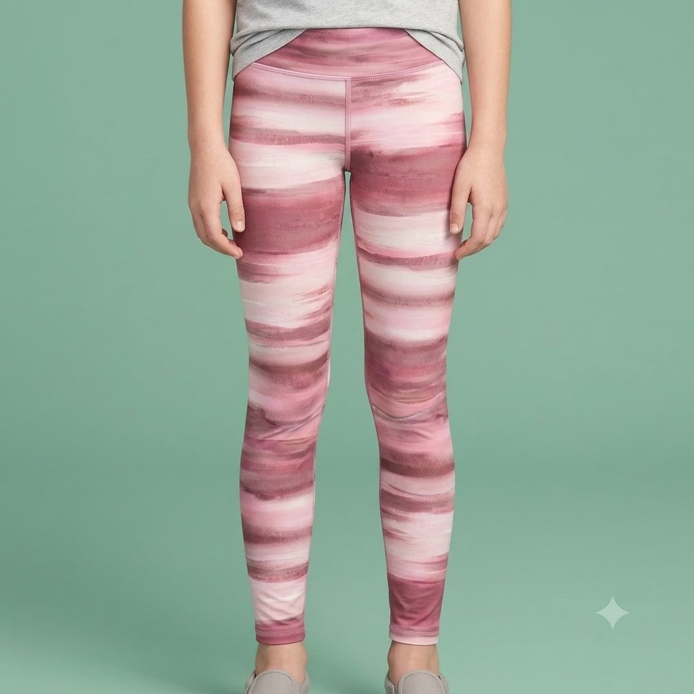 Old Navy Active Leggings Girls L 10–12 Pink‎ Stripe Go-Dry Athletic